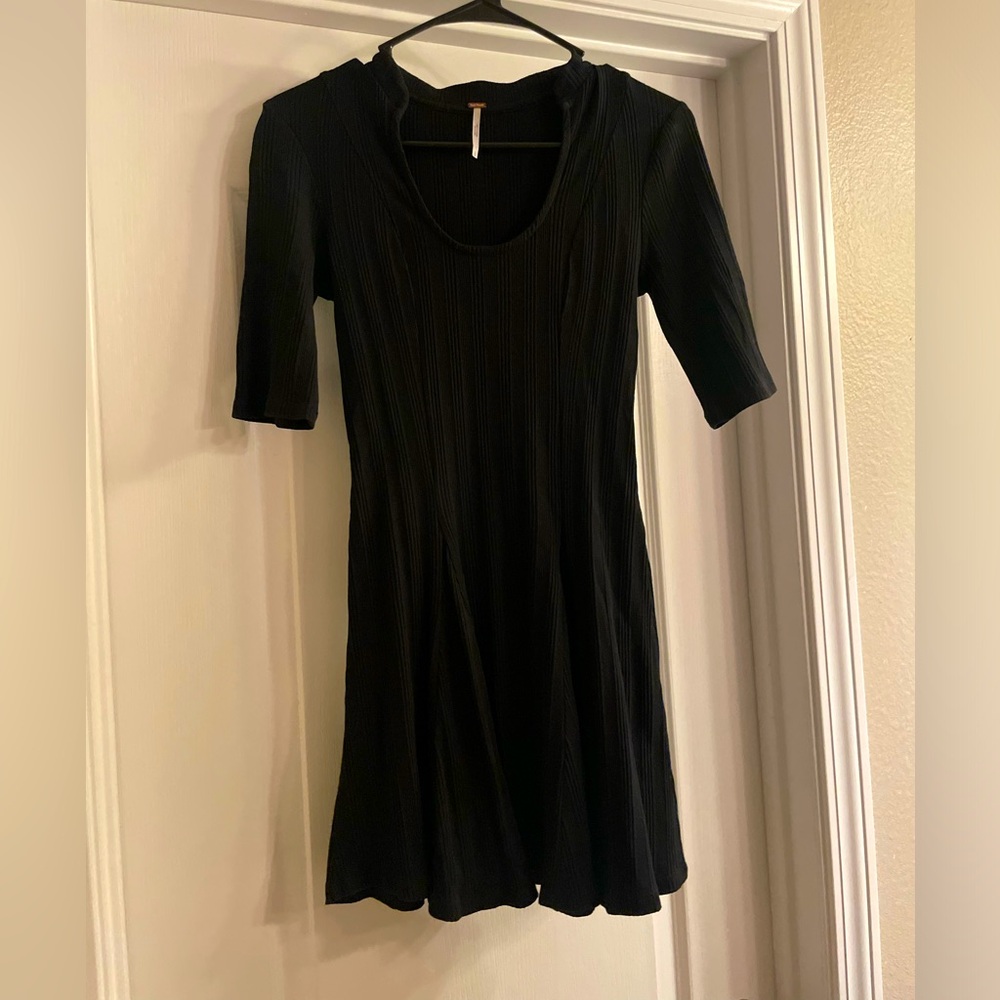 Free People Black Ribbed Skater Dress - S